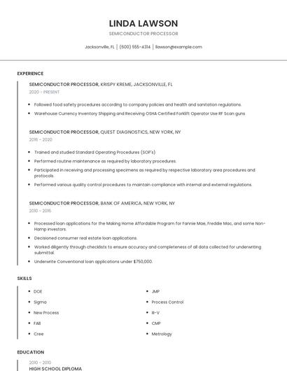 Semiconductor Processor Resume