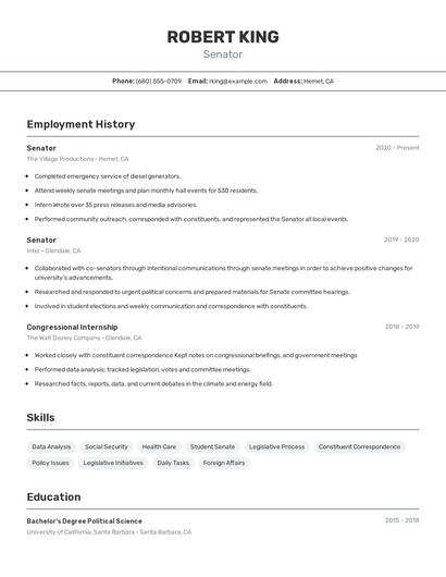 Senator Resume
