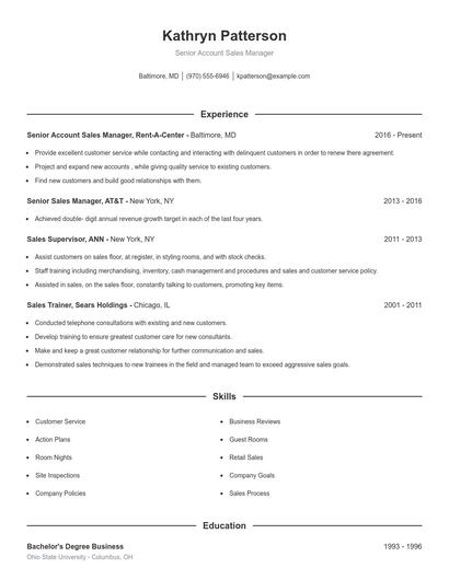 Senior Account Sales Manager Resume