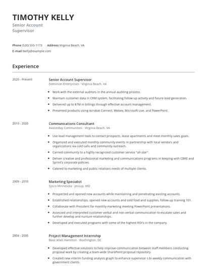 Senior Account Supervisor Resume