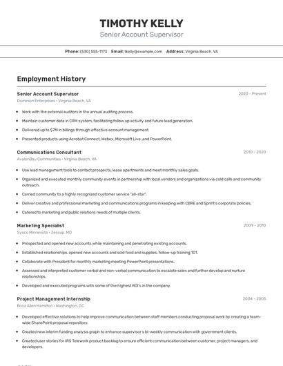 Senior Account Supervisor Resume