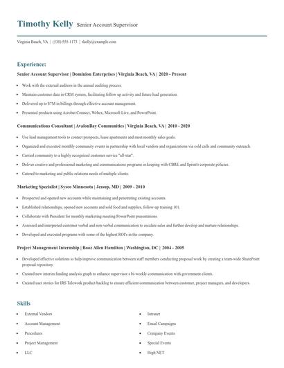 Senior Account Supervisor Resume