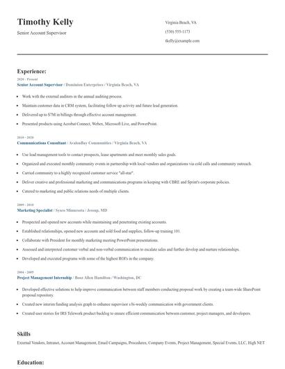 Senior Account Supervisor Resume