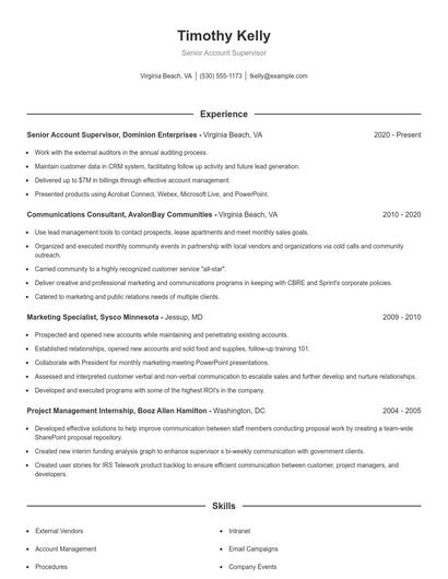 Senior Account Supervisor Resume