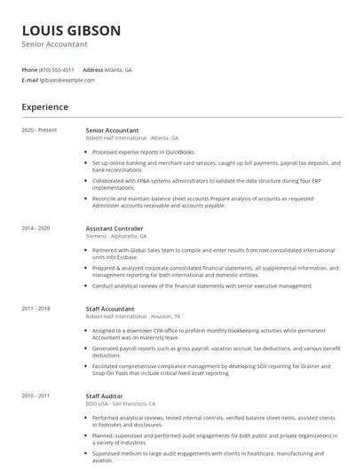 Senior Accountant Resume