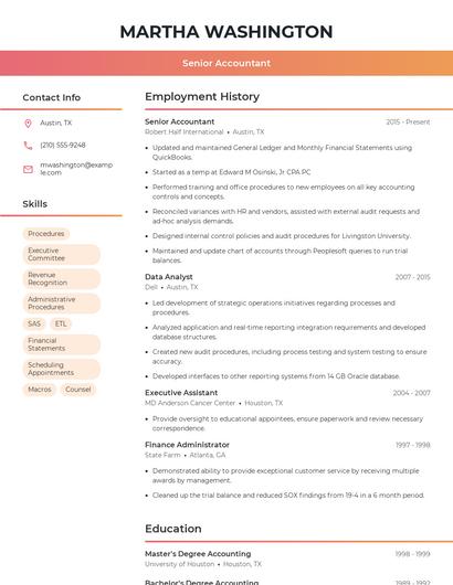Senior Accountant Resume