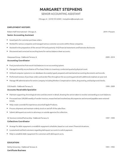 Senior Accounting Assistant Resume