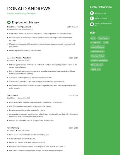 Senior Accounting Assistant Resume