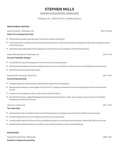 Senior Accounting Associate Resume