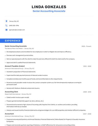 Senior Accounting Associate Resume