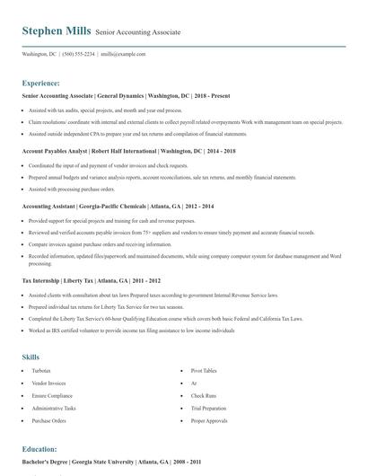 Senior Accounting Associate Resume