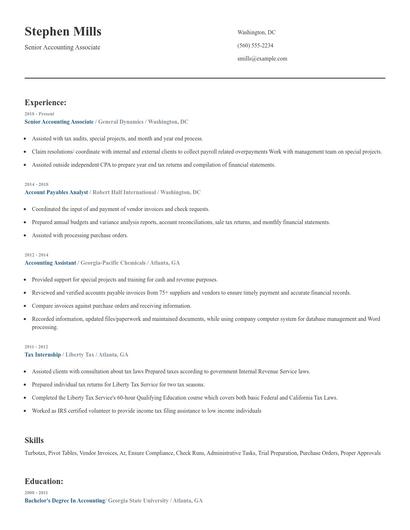 Senior Accounting Associate Resume