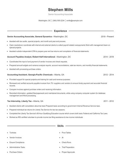 Senior Accounting Associate Resume