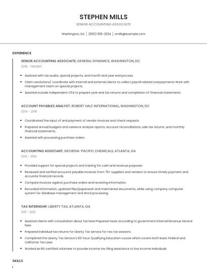 Senior Accounting Associate Resume