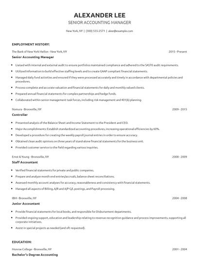 Senior Accounting Manager Resume