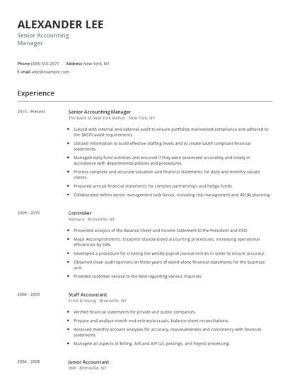 Senior Accounting Manager Resume
