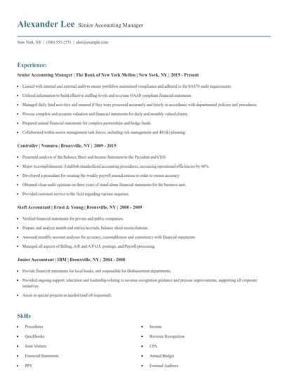 Senior Accounting Manager Resume
