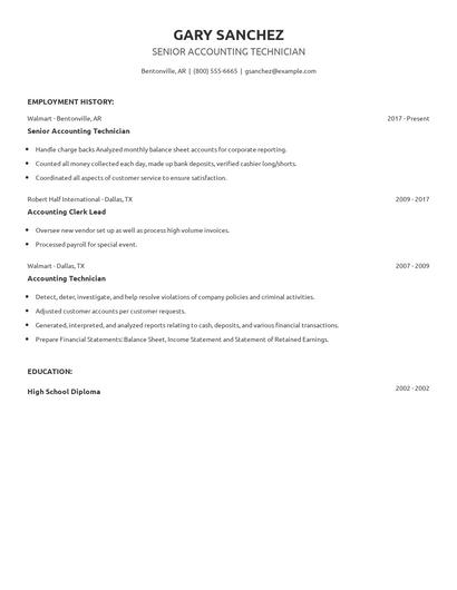 Senior Accounting Technician Resume