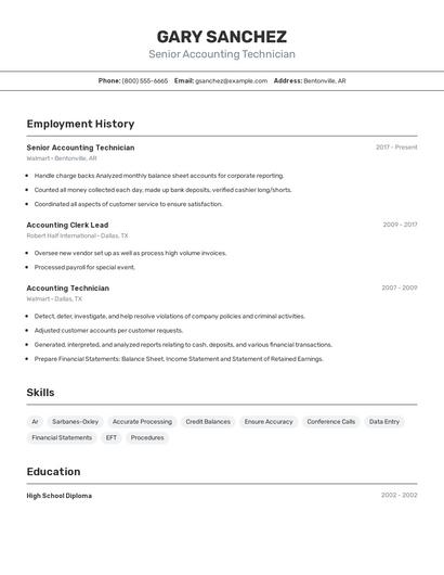 Senior Accounting Technician Resume