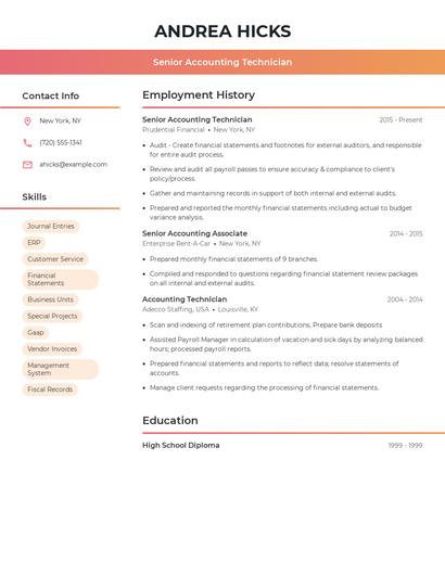 Senior Accounting Technician Resume