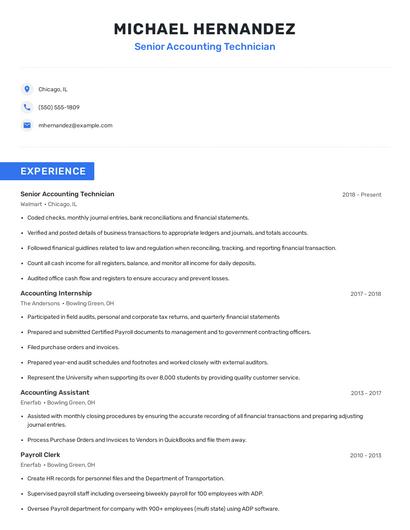 Senior Accounting Technician Resume