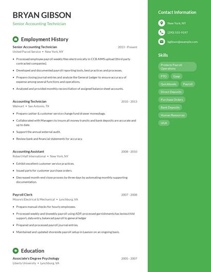 Senior Accounting Technician Resume