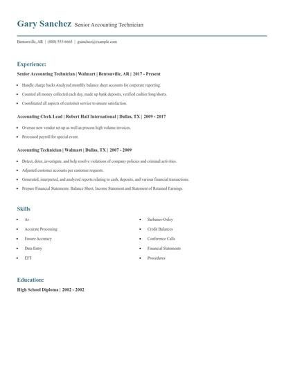 Senior Accounting Technician Resume
