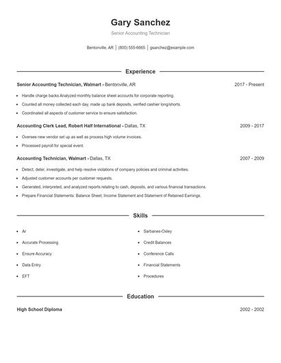 Senior Accounting Technician Resume