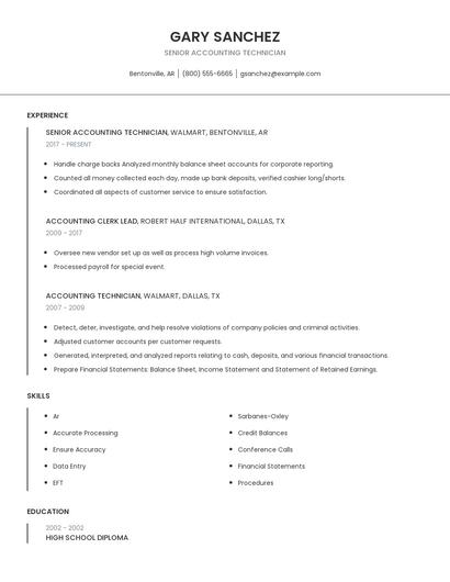 Senior Accounting Technician Resume