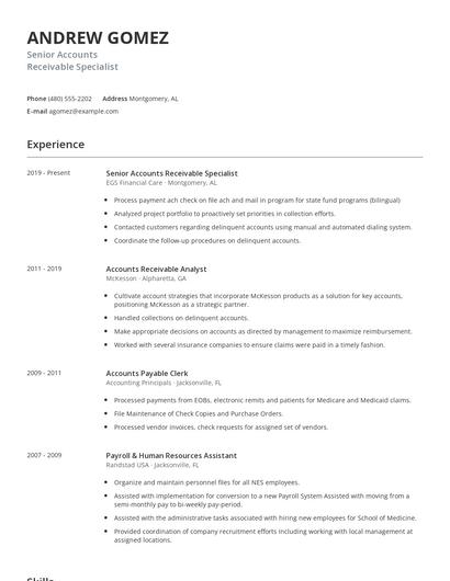 Senior Accounts Receivable Specialist Resume