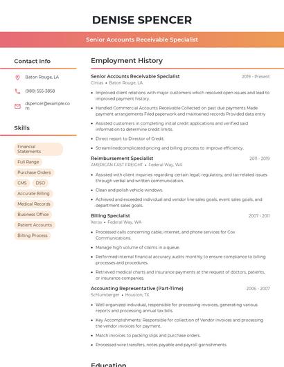 Senior Accounts Receivable Specialist Resume