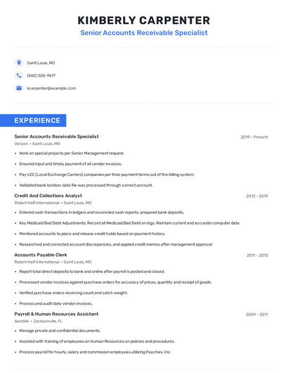 Senior Accounts Receivable Specialist Resume