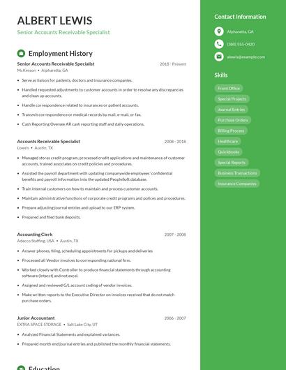 Senior Accounts Receivable Specialist Resume
