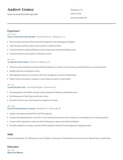 Senior Accounts Receivable Specialist Resume