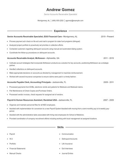 Senior Accounts Receivable Specialist Resume