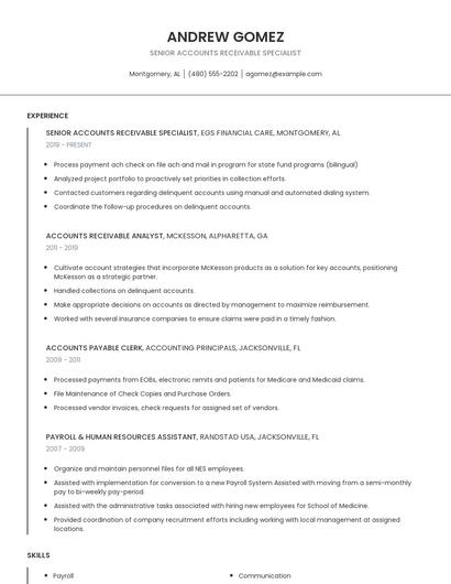 Senior Accounts Receivable Specialist Resume