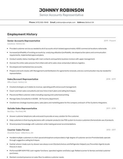 Senior Accounts Representative Resume