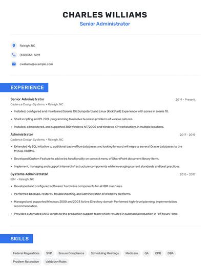 Senior Administrator Resume