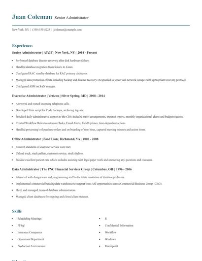 Senior Administrator Resume