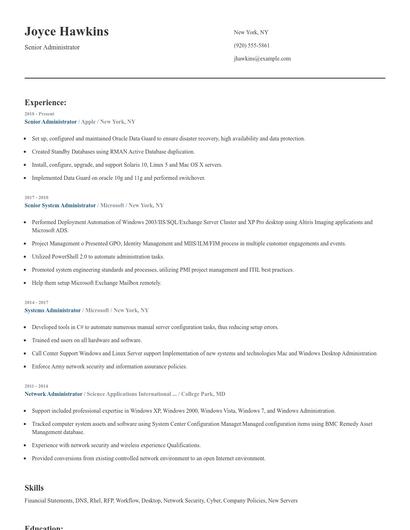 Senior Administrator Resume