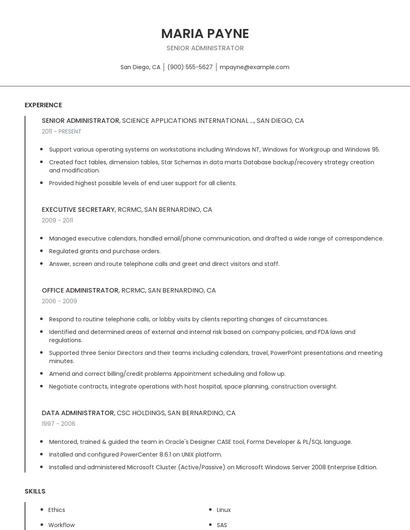 Senior Administrator Resume