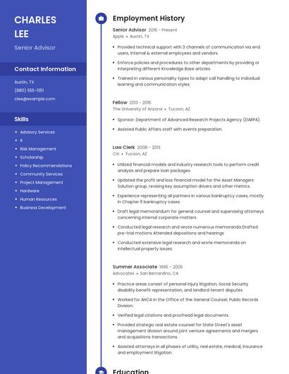 Senior Advisor Resume