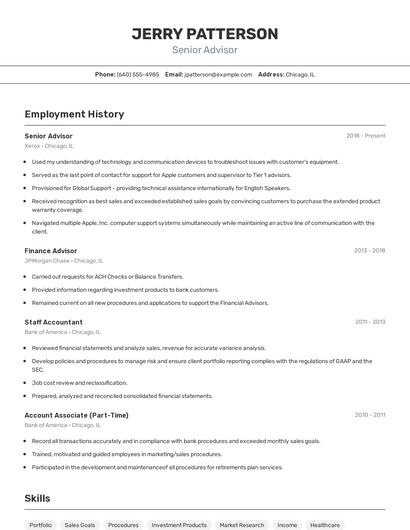 Senior Advisor Resume