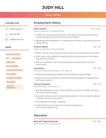 Senior Advisor Resume