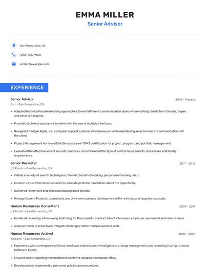 Senior Advisor Resume