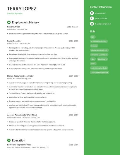 Senior Advisor Resume