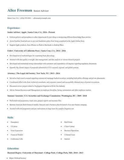Senior Advisor Resume