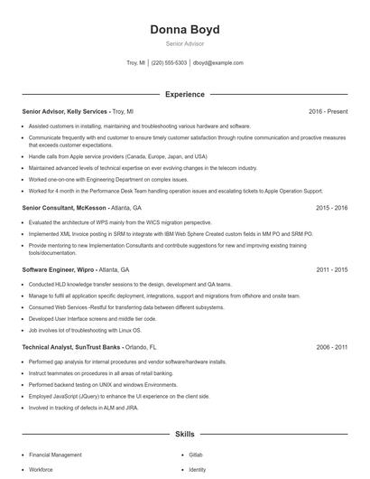Senior Advisor Resume