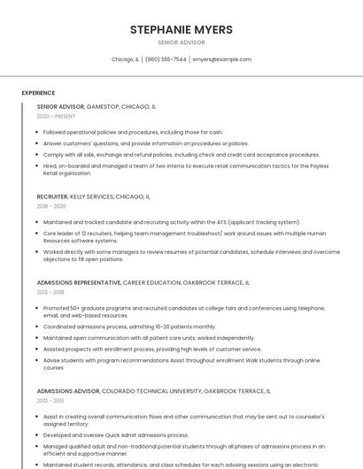 Senior Advisor Resume