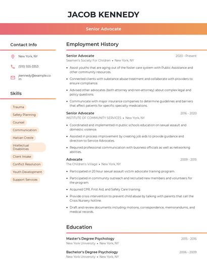 Senior Advocate Resume